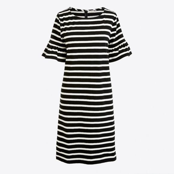 J. Crew Striped Ruffle Black white Chic Dress S - Picture 3 of 10